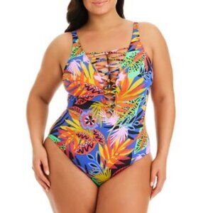 Night Safari Plunge Lace Down One Piece Swimsuit Plus